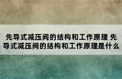 先导式减压阀的结构和工作原理 先导式减压阀的结构和工作原理是什么